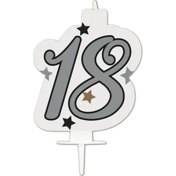 Dortová svíčka NAROZENINOVÁ SVÍČKA NA DORT 18 LET NAROZENINY 9 CM STŘÍBRNÁ OSMNÁCTKA