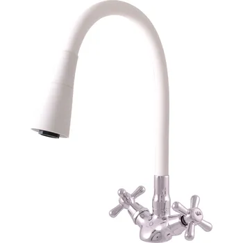 Vodovodní baterie MORAVA RETRO - Umyvadlová/dřezová baterie s flexibilním ramínkem bez výpusti, Bílá/Chrom MK120.0/13CB, RAV Slezák Barva: bílá/chrom, Rozměr: 1/2"