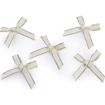 Svatební / dekorační rypsová mašlička s lurexovým okrajem, barva 2 krémová nejsvět.