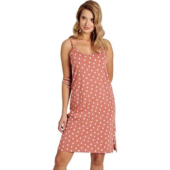 Dámská noční košile Noční košile na ramínka Paris hnědá s puntíky M