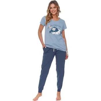 Těhotenské noční prádlo Mateřské dámské pyžamo Lenochod modré M