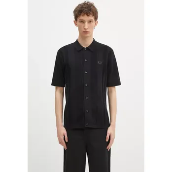 Pánská košile Bavlněná košile Fred Perry černá barva, regular, s klasickým límcem, K9727.102, M, 99X