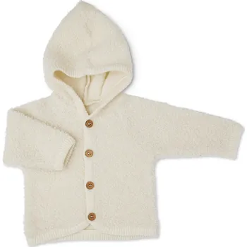 Chlapecká mikina Dětský cardigan z bouclé merino vlny s kapucí krémový off white Smallstuff Velikost: 92/98