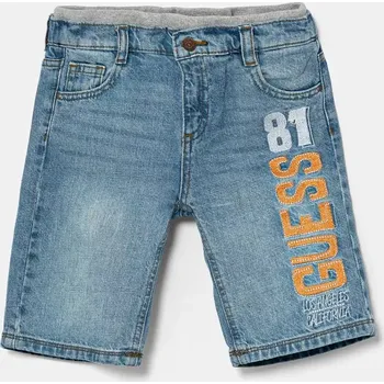Chlapecké kraťasy Dětské riflové kraťasy Guess tmavomodrá barva, nastavitelný pas, N5GD01 D41E0 N5GD01.D41E0.PPYA 59X, vel. 122-125