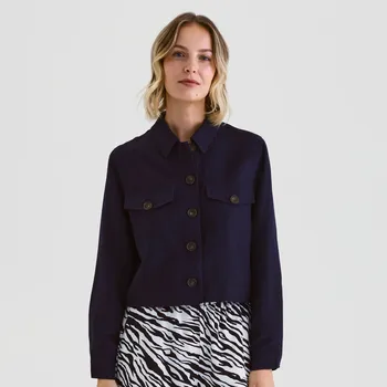 Dámský kabát Reserved - Zkrácená bunda s vysokým podílem lnu - tmavomodrá - 0972P-59X - 0972P-59X-XS