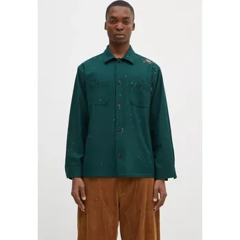 Pánská košile Vlněná košile Undercover Shirt zelená barva, relaxed, s klasickým límcem, UC2D4405.1, L, 78X