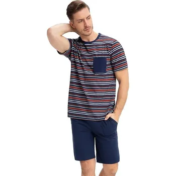 Pánské pyžamo Pánské pyžamo Fred modré s barevnými pruhy M