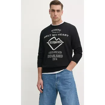 Pánský svetr Bavlněný svetr Iceberg pánský, černá barva, lehký, A019 7633 A019.7633 99A, vel. M
