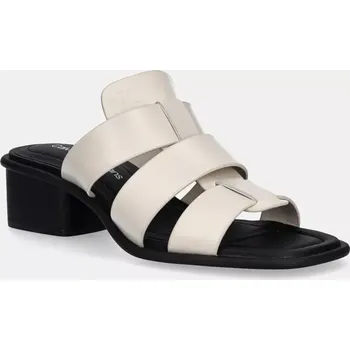 Dámské pantofle Pantofle Calvin Klein Jeans HEEL SQUARE MG LTH dámské, béžová barva, na podpatku, YW0YW01702 01X, EUR 40