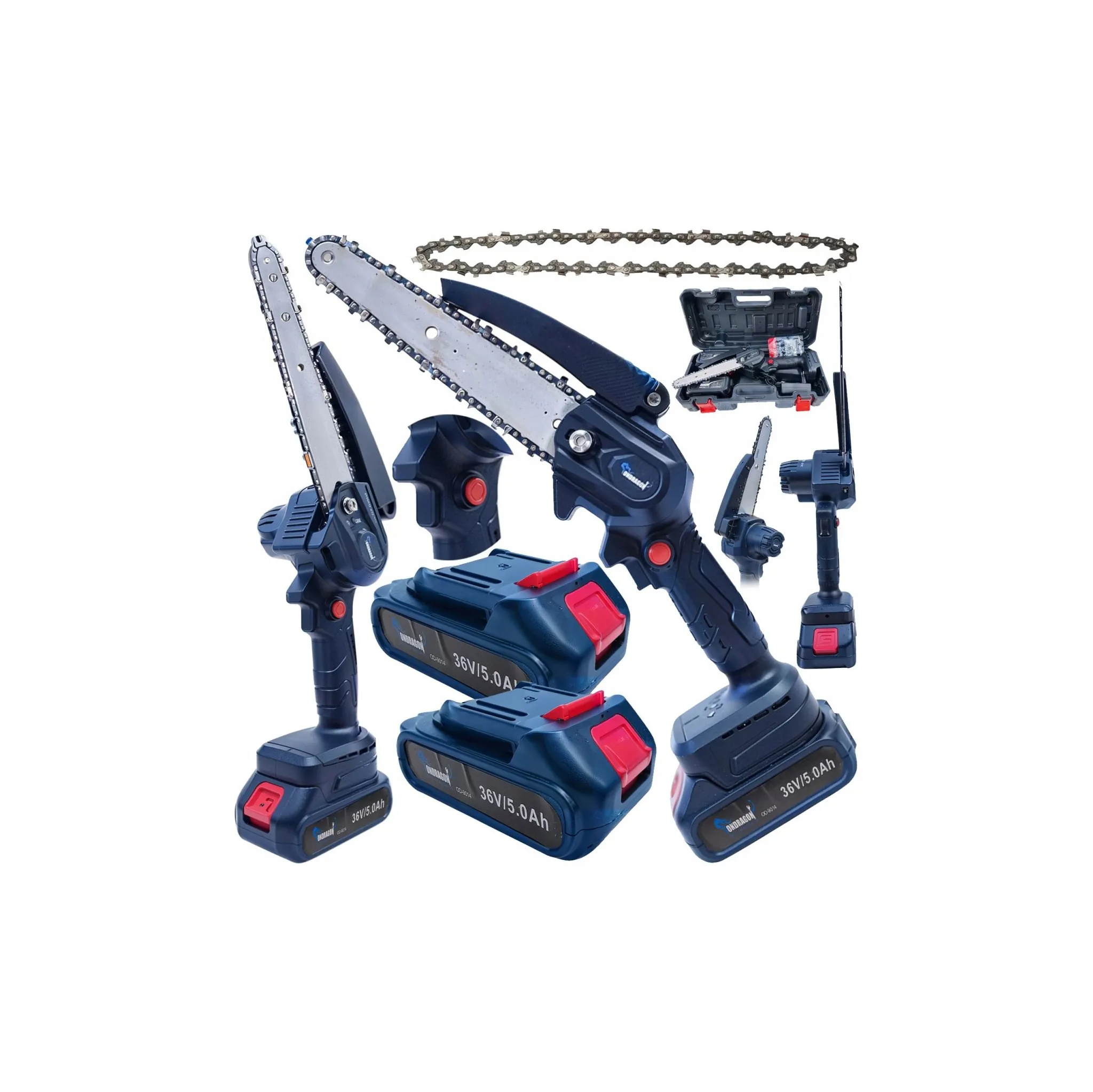 Fotografie 1 - Motorová pila Ondragon OD9014NEW 2x 5,0 Ah + nabíječka + 2x řetěz + kufr