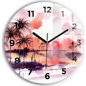 Hodiny Nástěnné Čtvercové Skleněné Hodiny s S Potiskem Tropická Krajina průměr 30 cm