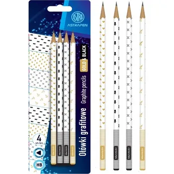 Grafitová tužka 4ks - Obyčejná HB tužka AstraPEN Gold and Black, blistr, 206023015