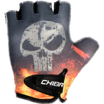 Cyklo nářadí CHIBA dětské cyklistické rukavice Cool Kids Skull černá, oranžová vel. S