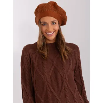 Čepice Hnědý baret s kamínky AT-CZ-231605.24P-brown Velikost: ONE SIZE
