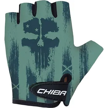 CHIBA dětské cyklistické rukavice Cool Kids Skull černá/zelená vel. M