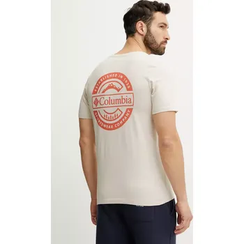 Bavlněné tričko Columbia Rapid Ridge béžová barva, s potiskem, 1934824 1934824. 01X, vel. S