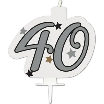 Dortová svíčka Narozeninová SVÍČKA NA DORT 40. NAROZENINY 9 CM STŘÍBRNÁ ČTYŘICÍTKA