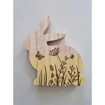 Velikonoční dekorace Dřevěný králík, žlutá velikonoční dekorace