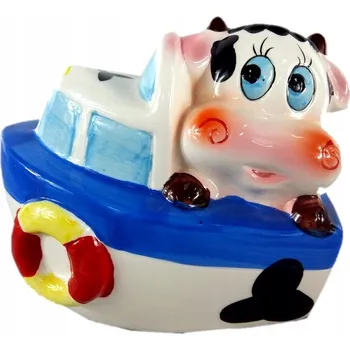 Pokladnička Keramické prasátko - Kráva v lodi, 14x13 cm.