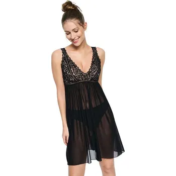 Dámská noční košile Dámská krajková košilka Paula černá L