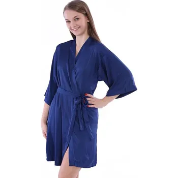 Dámský župan Saténový dámský župan Adela tmavě modrý M - Dárková krabička