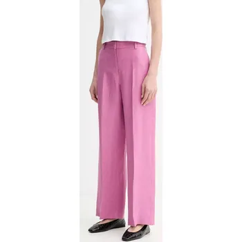 Dámské kalhoty Lněné kalhoty Weekend Max Mara dámské, růžová barva, široké, high waist, 2515131052600 30X, vel. 36