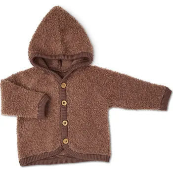 Chlapecká mikina Dětský cardigan z bouclé merino vlny s kapucí hnědý rose brown Smallstuff Velikost: 56/62