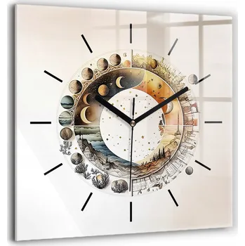 Hodiny Čtvercové Skleněné Hodiny Minimalistické Nástěnné Hodiny astronomie 60x60 cm