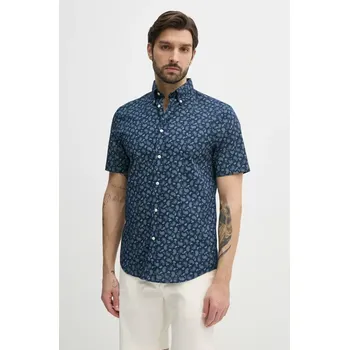 Pánská košile Košile s příměsí lnu Tommy Hilfiger pánská, tmavomodrá barva, regular, s límečkem button-down, MW0MW38566 59X, vel. S