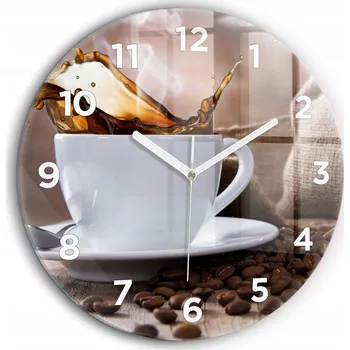 Hodiny Kulatý skleněné nástěnné hodiny do obývacího pokoje S Potiskem potiskem Šálek kávy, průměr 60 cm