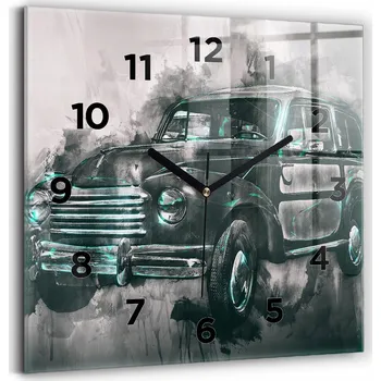 Hodiny Tiché skleněné hodiny na zeď, tvrzené sklo, klasický design - Auto Old-School 30x30 cm