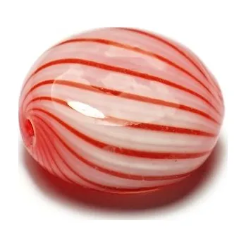 Dětské navlékací korálky Skleněný foukaný korálek 11x20mm červeno-bílý