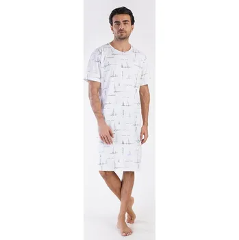 Pánská noční košile Pánská noční košile s krátkým rukávem Plachetnice - bílá - XXL