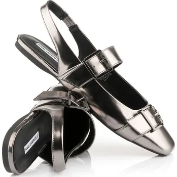 Dámské sandále BALERÍNY KARL LAGERFELD KONNIE DOUBLE BUCKLE SLING SILVER LTHR
