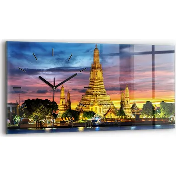 Hodiny Moderní skleněné nástěnné hodiny s potiskem 60x30 cm Chrám v Bangkoku