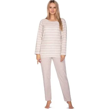 Dámské pyžamo Dámské froté pyžamo Agata béžové s pruhy S