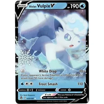 Pexeso Pokémon TCG Alolan Vulpix V 033/195 - Holiday Countdown 2023 Exclusive - Holo Foil - Snowflake Stamp