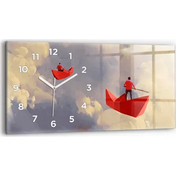 Hodiny Moderní skleněné nástěnné hodiny s potiskem 60 cm x 30 cm Papírové lodě