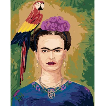 Diamantové malování Diamondi Frida Kahlo a papoušek vypnuté plátno na rám 40 x 50 cm