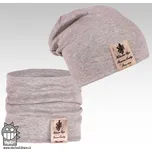 Bavlněná čepice s nákrčníkem Pastels DOUBLE set - vzor 02 - šedá 52 - 54