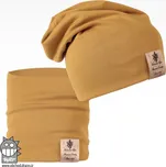 Bavlněná čepice s nákrčníkem Pastels DOUBLE set - vzor 27 - tmavá hořčicová 52 - 54