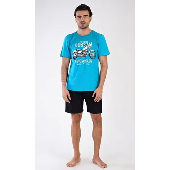 Pánské pyžamo Pánské pyžamo šortky Motocykl - tyrkysová - XL