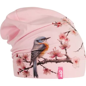 Čepice Bavlněná čepice Polo - vzor 118 - světle růžová - ptáčci 50 - 52