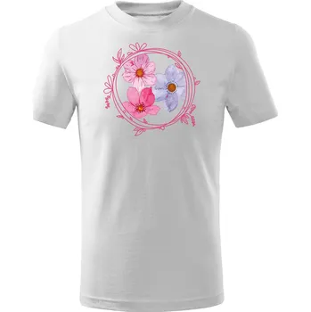 Dívčí tričko Dětské bavlněné tričko s potiskem - vzor 020 - bílá / květy 146