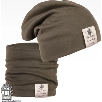 Čepice Bavlněná čepice s nákrčníkem Pastels DOUBLE set - vzor 16 - khaki zelená 44 - 46
