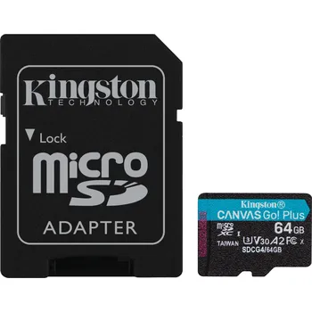 Paměťová karta Kingston paměťová karta 64GB microSDXC Canvas Go Plus Gen4 A2 U3 V30 Card + ADP