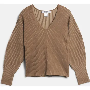 Dámský svetr SVETR DKNY L/S TRANSFER RIB V N TAUPE/CHINO KHAKI