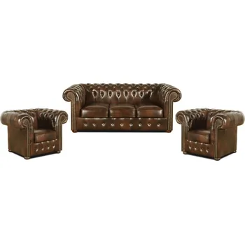 Obývací stěna Sedací souprava Chesterfield Classic 3+1+1 kůže hnědá