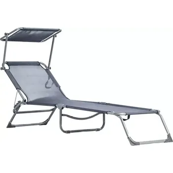Zahradní lehátko Zahradní polohovatelné lehátko s clonou, šedé MultiGarden