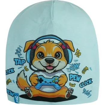 Čepice Bavlněná čepice Polo - vzor 110 - zelenomodrá světlá - pejsek 52 - 54